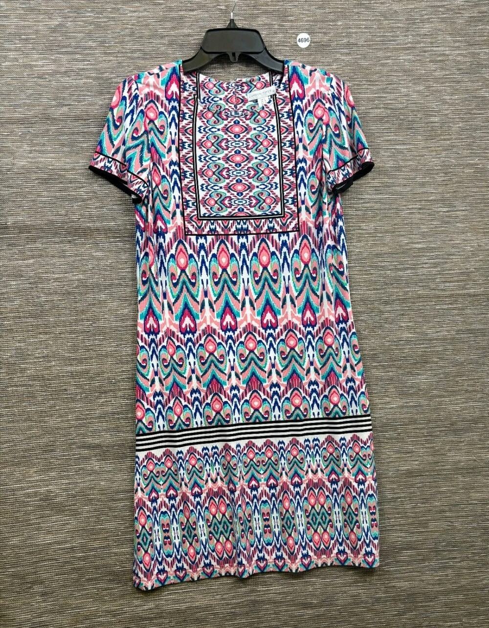 London Times Shift Dress Womens Size 6 Pink Geometric Knit Stretch Soft